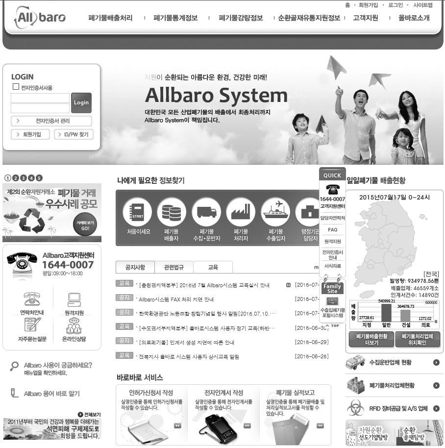 The Allbaro system is being implemented for industrial wastes, and is an IT-based comprehensive waste management system which controls the entire waste treatment process through the internet, from