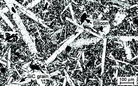Materials Figure 36: Microstructure of coarse-grained SISIC Recrystallized silicon carbide (RSIC) is a pure silicon carbide material with approximately 11 to 15 % open porosity.