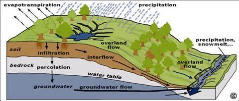 Catchment or Descriptive representation of hydrological cycle: The hydrological cycle can also be represented in many different ways