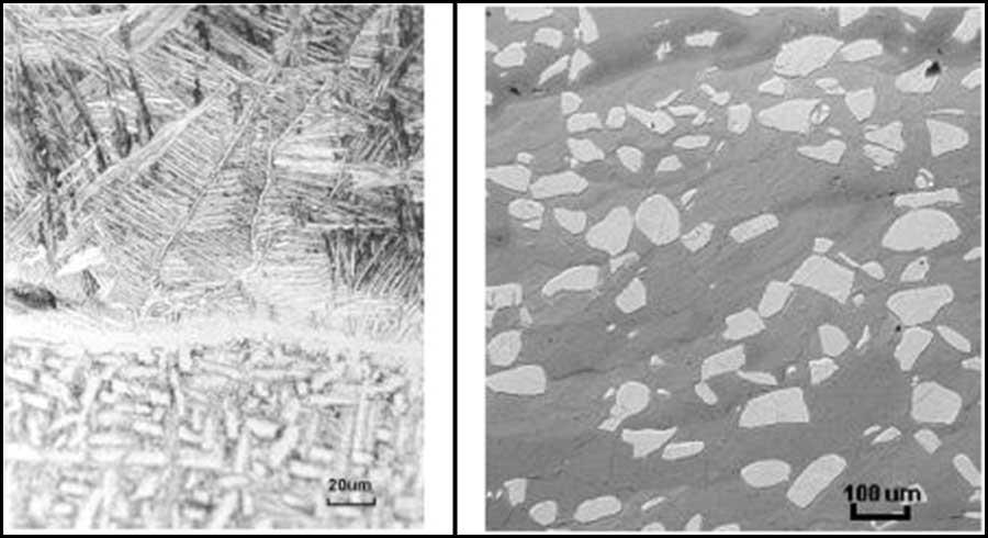 Ž. W-25Re powder alloy left, or lack of fusion between layer boundaries in the niobium deposit right. Fig. 7. A transition Ž left. from commercially pure titanium Žtop section left photo.