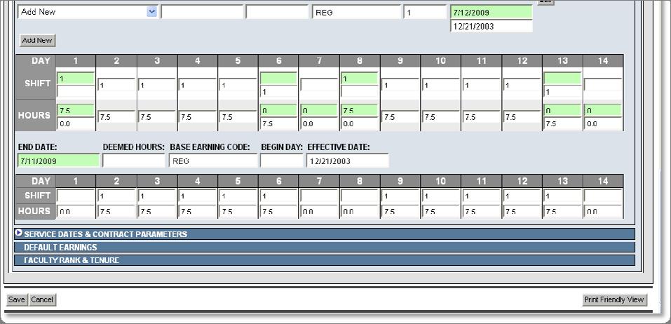 8 7 9 10 Figure 9: Adding a New Work Schedule Service Dates and Contract Parameters Accordion The Service Dates and Contract Parameters accordion displays the service dates and any contract