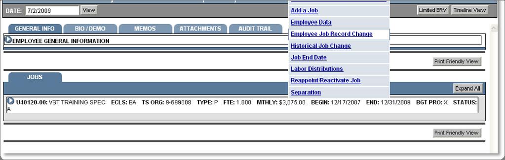 3 4 5 Figure 2: Beginning an Employee Job Record Change 6. Edit the necessary fields (for example Job FTE or Pay Rate) and press Tab. User implemented changes display in Red.