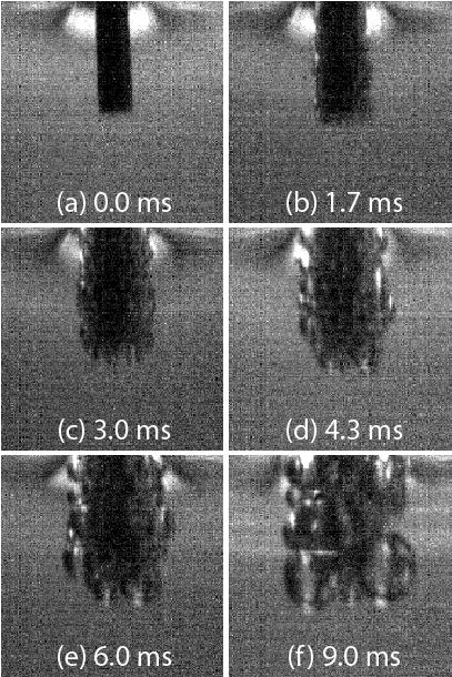 Figure 4.5. High speed camera images of electrochemical reaction with low electrode voltage 4.4.2 Thickness of gas film Equations 4.12 and 4.