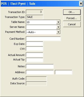 Add Sale / Credit / Balance Query / Cash Back / Activate This window is used to enter a new electronic payment transaction into the system from the Management Console.