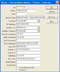 Edit Remote Ethernet Printer - Epson ID - The Identifying number given to this device by the onepos system. This cannot be changed. Name - The name of this device given by the installation technician.