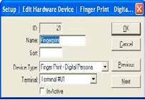 Edit Finger Print - Digital Persona ID - Name - Sort - Device Type - Terminal - In-Active - OK - Cancel - Previous - Next - The Identifying number given to this device by the onepos system.