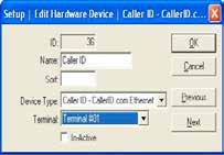 Edit Caller ID.com Ethernet ID - Name - Sort - Device Type - Terminal - In-Active - OK - Cancel - Previous - Next - The Identifying number given to this device by the onepos system.