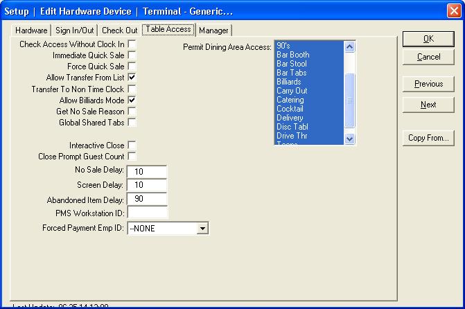 Edit Hardware Device Terminal Generic - Table Access Check Access Without Clock In - Allow accessing a check for a different server when that server is not clocked in and the accessing employee is