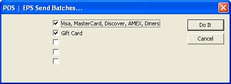 1.8 - Send Electronic Payment Batches This window lets you send credit card, gift card, and other electronic payment transactions to their financial processors for settlement.