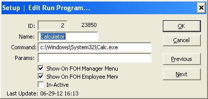 Edit This window lets you modify the currently highlighted Program Shortcut on the Management Console Menu.