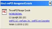 8.1 - About Management Console Contains copyright information and links to the onepos.