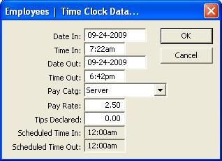 Clock Out This window allows you to manually clock out the currently highlighted clocked in employee.
