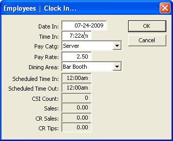 Modify Clock This window opens the Clock In window and allows you to modify when an employee clocked in. This screen would be used if someone clocked in after they started their shift by accident.