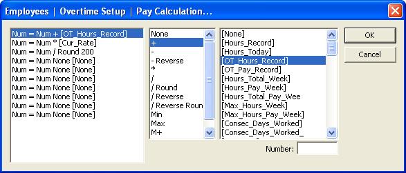 Edit - Pay Calculation This window allows you to define how to calculate the overtime pay for the overtime rule which is currently highlighted.