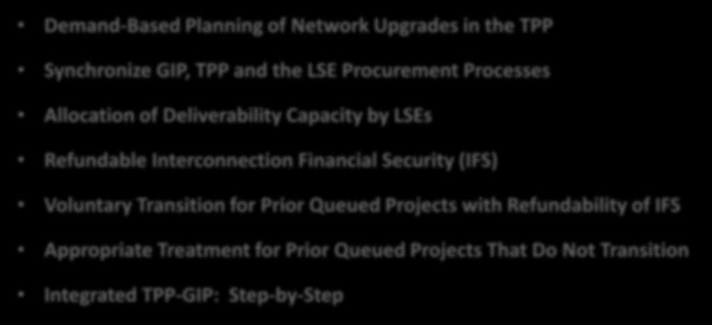 Major Elements of Proposal Demand-Based Planning of Network Upgrades in the TPP Synchronize GIP, TPP