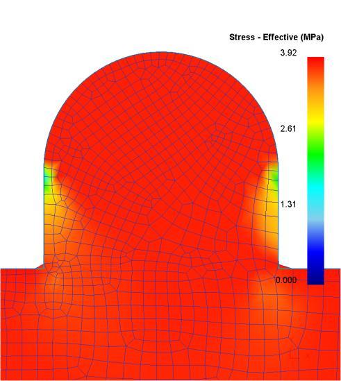 68 mm was achieved with the displacement of 1.0 mm as shown in Figure 10 (a). The highest effective stress points are located at the bottom edge of the mold Figure 3.