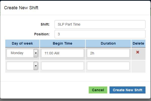 4. The Position is there to indicate the order you want your shifts to appear in the drop down for your staff pool (Positions.) 5. Choose the day of the week for your shift from the drop down.