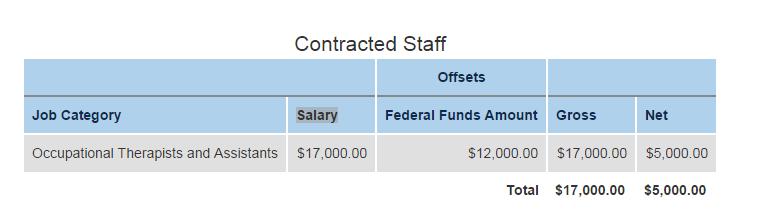 This table provides an overview of the costs entered for contracted employees.