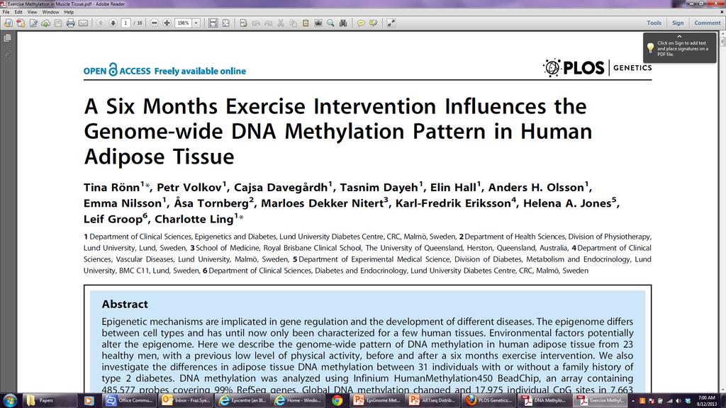 DNA Methylation and Exercise " "Several striking new studies