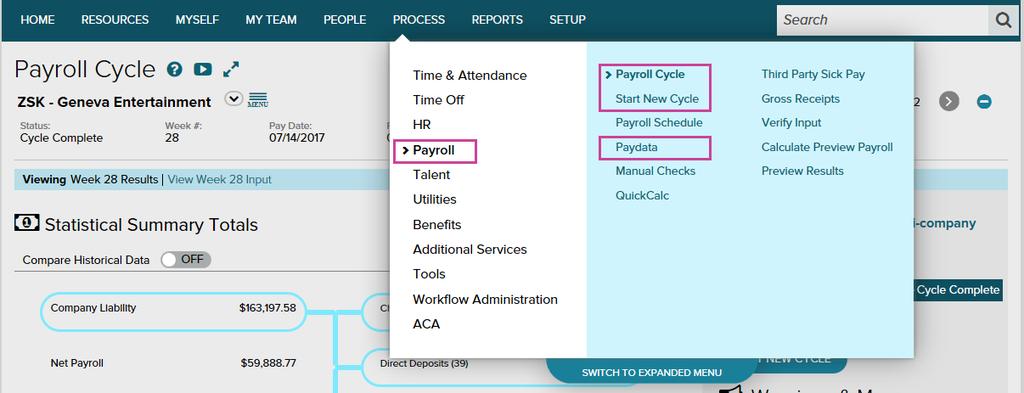 In addition, once payroll has been processed, you start a new cycle to advance the pay cycle dates and move your processed timecard data to history.