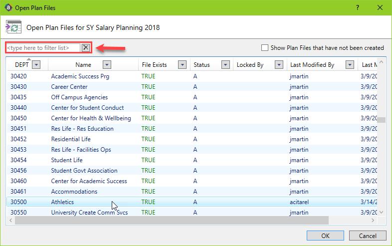 To open a Plan File, either (1) go to File Group SY Salary Planning 20XX and double-click on SY Salary Planning 20XX or (2) select SY Salary Planning 20XX from the Axiom ribbon. 2. A pop-up window will open.