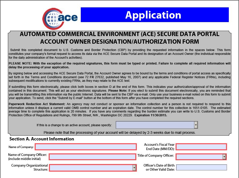 ACE Secure Data Portal Application www. cbp.