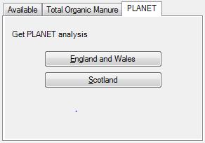 6. Once you have selected the Manure type under the Total Organic Manure tab you can bring in the default PLANET analysis for the