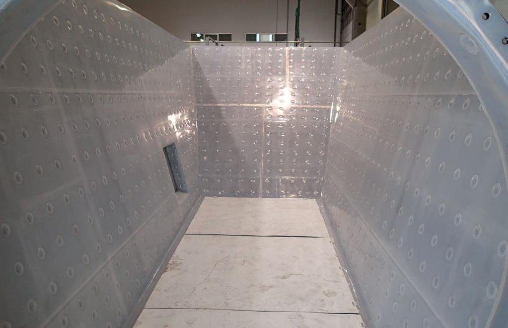 Lining Material GRP Dual Laminate Tanks made of glass-fibre-reinforced plastic (GRP) (FRP) are lined with laminated plastic film to maintain chemical resistance and