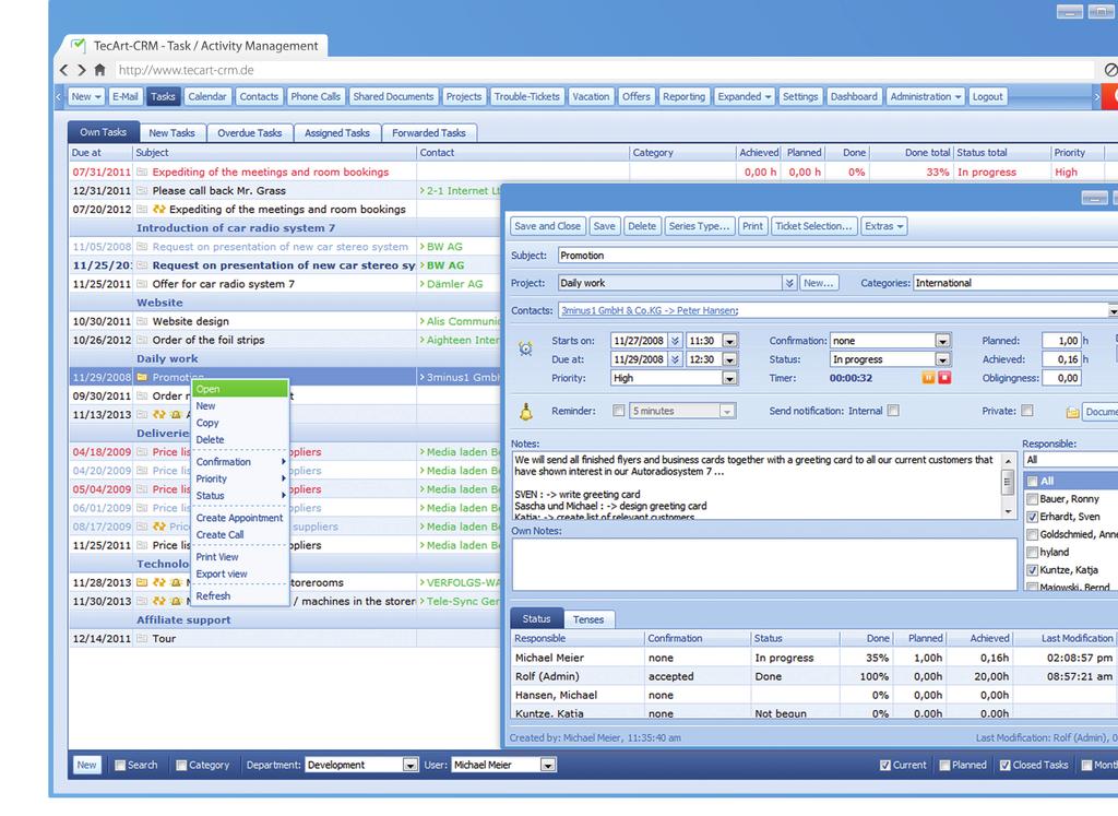 Tasks / Clearly arranged task management with prioritization capabilities Overview of all Tasks