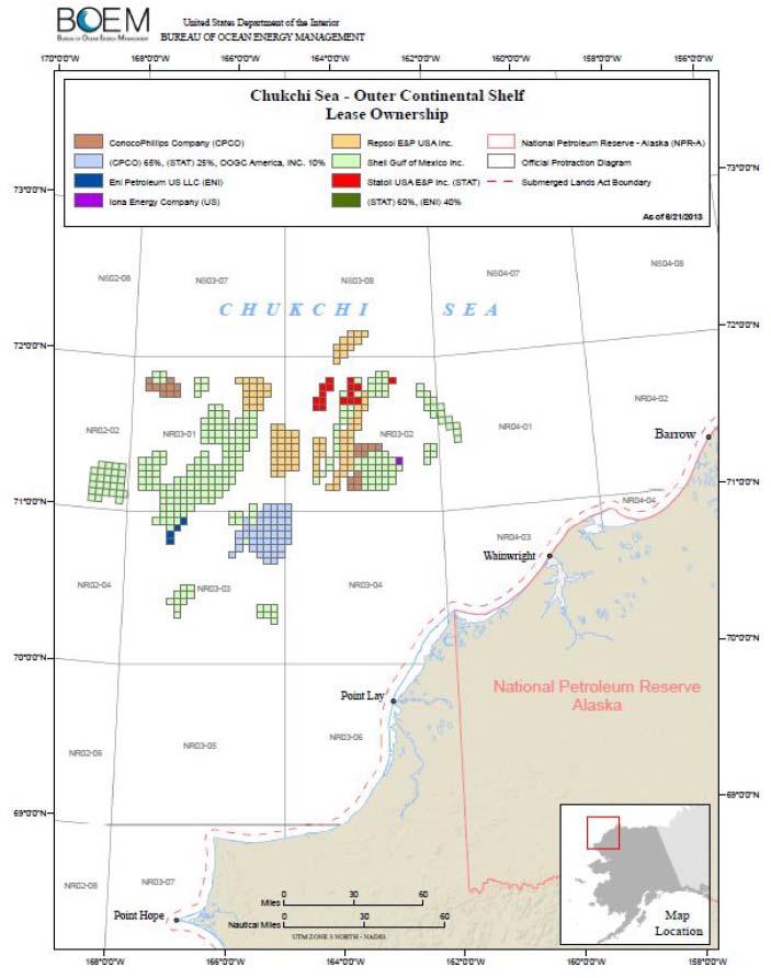 Figure 15: Current Chukchi Sea Lease Ownership, by Company Source: BOEM Alaska OCS Region, Leasing and Plans It was important to consider timing of exploration and