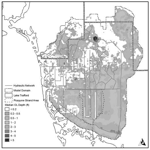Fig. 3 Median overland water depths over the Big Cypress Basin during the 1995 wet season Senegal River Basin In large remote catchments, rainfall gauges are sparse and land-use maps are poor or even