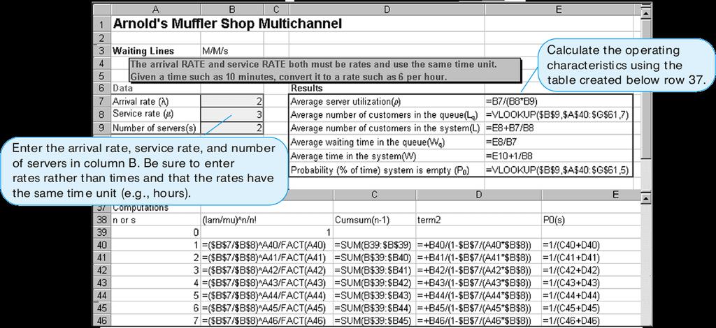 Arnold s Muffler Shop Revisited Input data and formulas for Arnold s