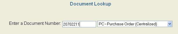 In the Select a Document Type filed select PC-Purchase order Centralized.