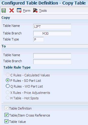 Setting Up Configured Tables 4.14.11 Linking Assembly Inclusion Rules and Configured Tables Access the Advanced Rule Functions form.