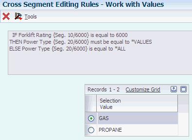 Setting Up Cross-Segment Editing Rules Figure 4 9 Values Revision form Values Enter a list of valid answers to the configurator feature and option questions that appear during order entry.