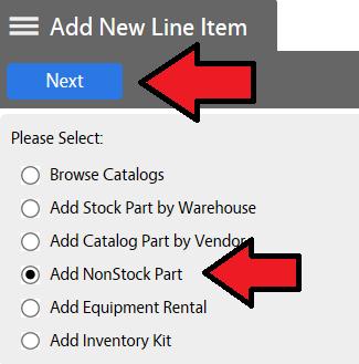 On the Add New Line Item screen, select Add Non Stock