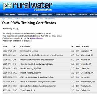 Select Your PRWA Training Certificates. 5. Input your ClientId and zipcode and hit submit. 6. Click the link of the class you wish to print. 7.