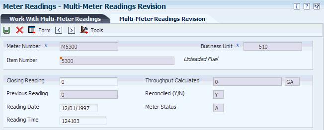 Updating Throughput Transaction Status Figure 10 5 Multi-Meter Readings Revision form This image is described in the surrounding text.