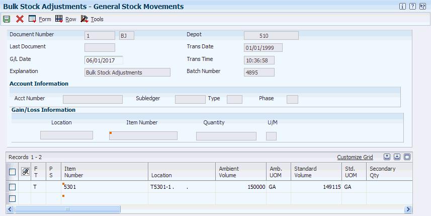 Recording Intra-Depot Stock Movements 2. Account number information Specify whether the system allows entry of account number information. Values are: Blank: Does not allow entry 1: Allows entry 8.2.3.