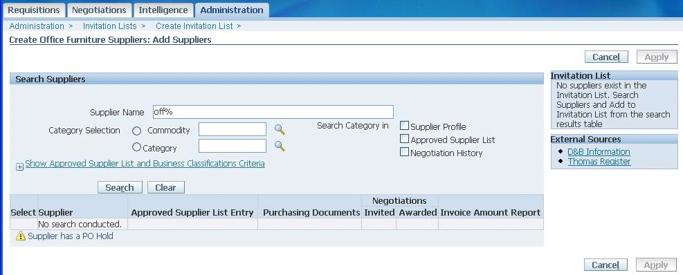 provide. See the Oracle Sourcing online help for instructions on using the search fields. 6.