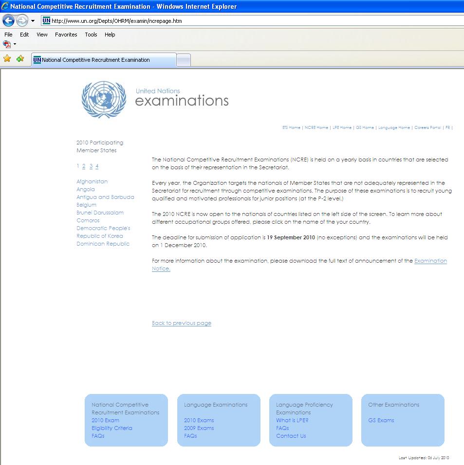 Step 3: Access the examination page: http://www.un.org/depts/ohrm/examin/ncrepage.htm.