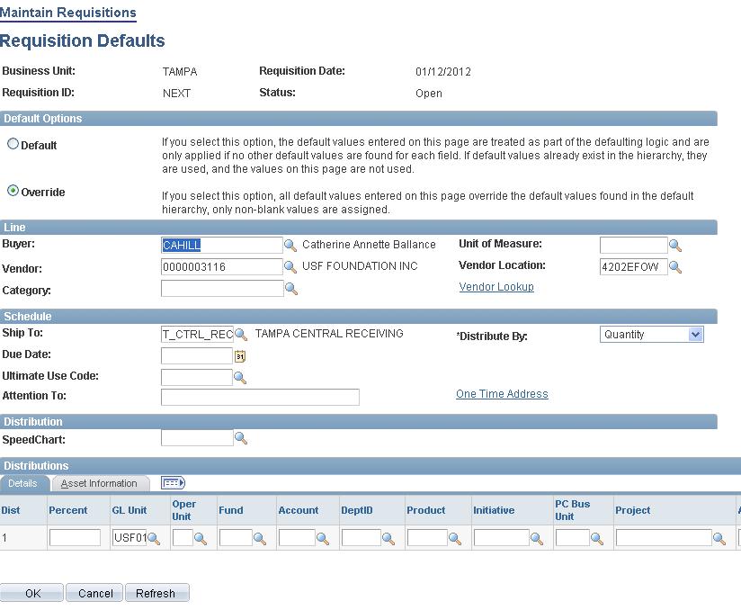 Click the Requisition Defaults link Highlight Buyer id,