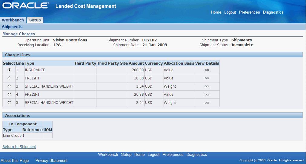 View Manage Charges page The View Manage Charges page appears displaying all of the charge lines. 8.
