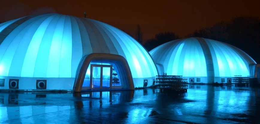 The Evolution Dome inflatable domes are suitable for all weather use (up to 55 mph) and are offered in either basic off the shelf designs, or fully bespoke designs manufactured to fit your specific