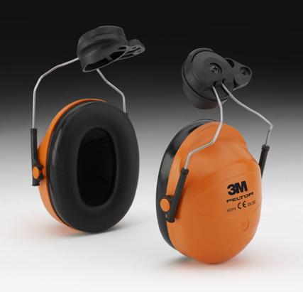 Designed from inception to take one of our optional 3M Peltor Earmuffs: low-profile hearing protection with liquid/foam ear cushions and orange housings.