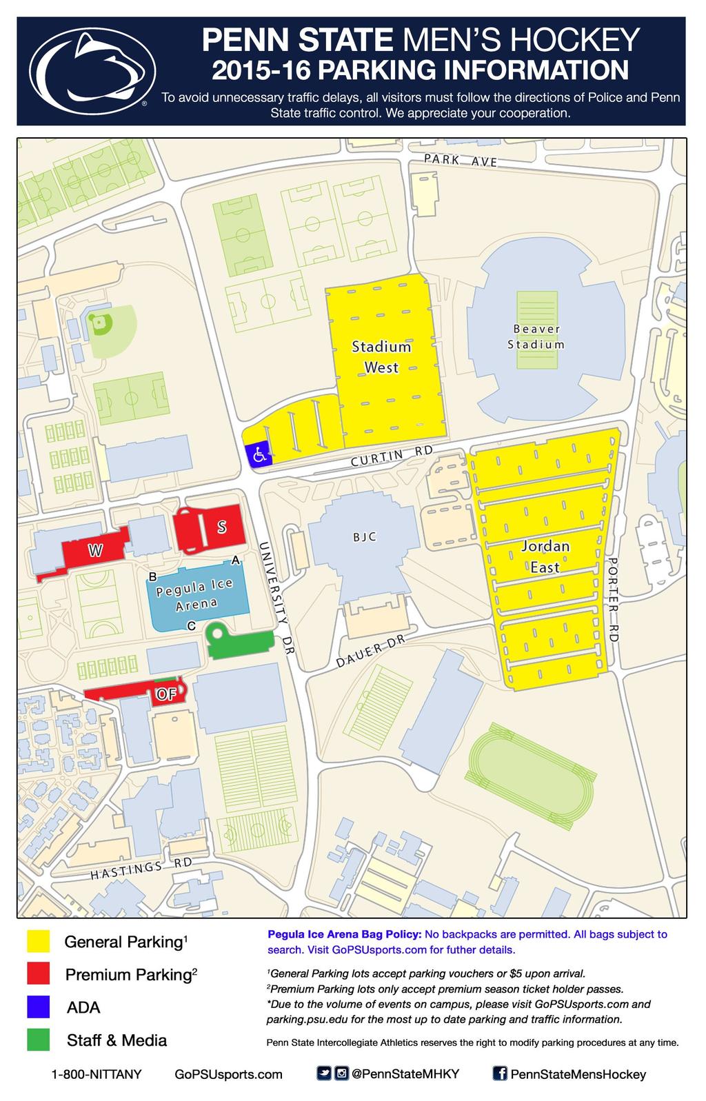 PARKING Premium Seat Holders will have access to premium parking lots. The Shields (S), Wagner (W), and East Area Locker Room/Tennis Center (OF) parking lots will be reserved for premium seat holders.