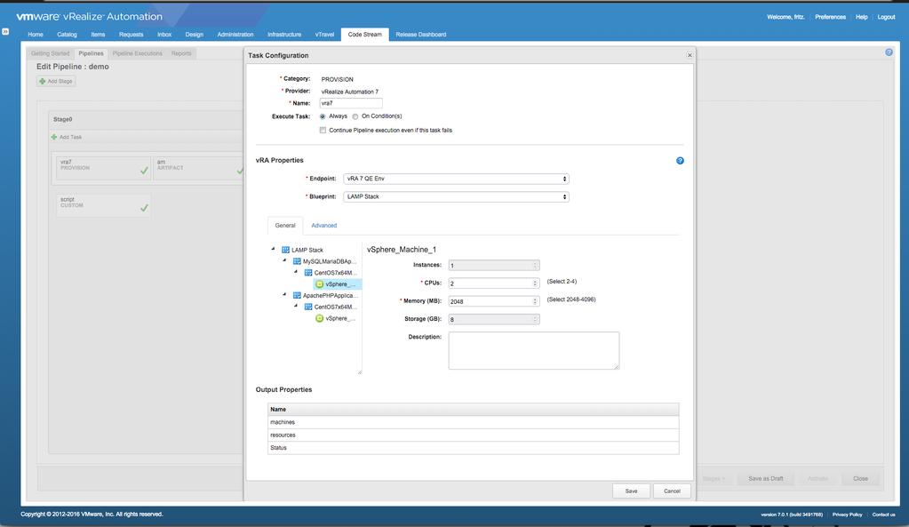 Inherited Governance Policies When vrealize Code Stream invokes another tool to perform a task such as build, deploy, or test, it inherits the governance policies of that application.