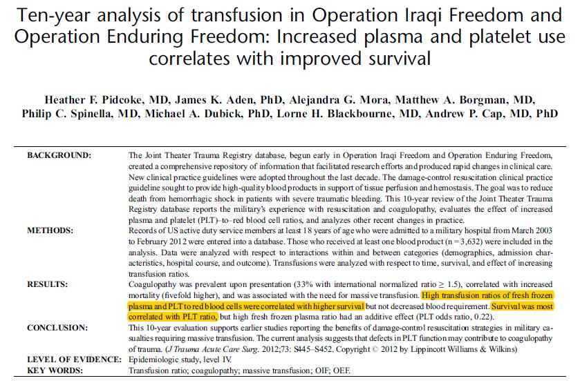 Trauma and Trauma Patients Platelet transfusions Improved outcomes Military conflicts Afghanistan and Iraq Early platelet transfusions Beneficial Platelet issue in such patients - Not