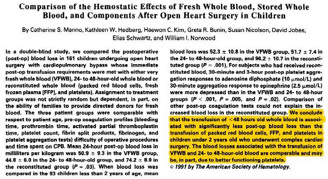 Blood 1991; 77:930 936 Cold-Stored Platelets 2013 Potential added value in bleeding patients Joint decision Trauma and