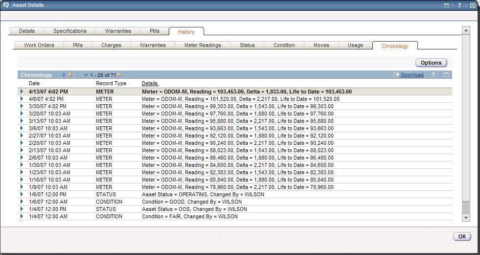 Asset History Add asset history to Asset Details dialog and Asset application View all related